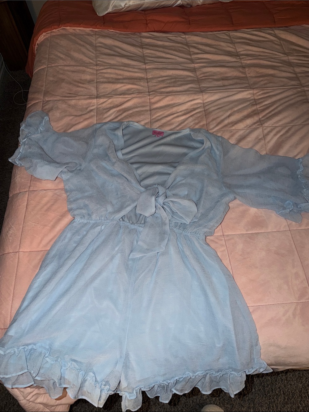 Light Blue Ruffle Tie-Front Romper